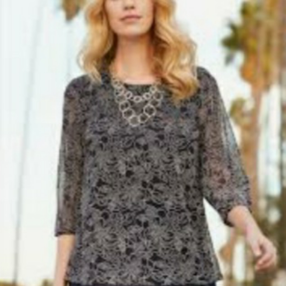 Bobeau Floral Sheer Tied Sleeve Blouse NWOT